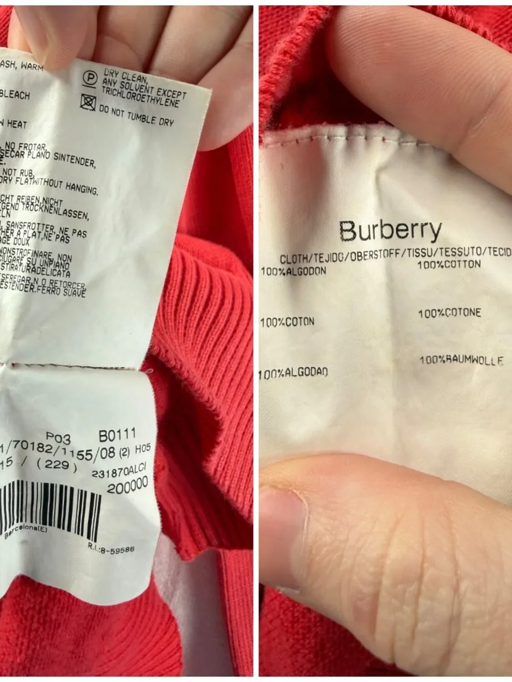 Burberry London Crew Neck Logo Pullover 8 Red Knit Solid Long Sleeve Mens Adult